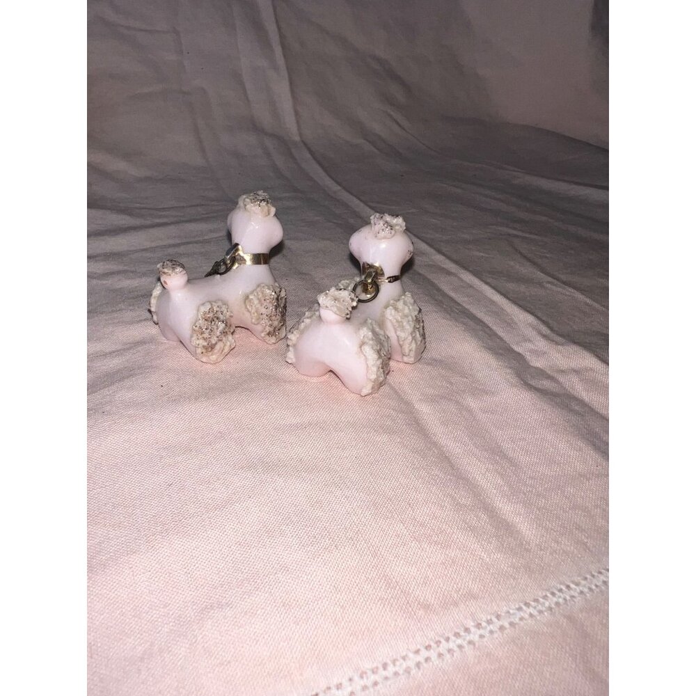 Vintage Ceramic Pink Spaghetti Poodle Figurines With Chains Collectible Mid Cent - Picture 3 of 10